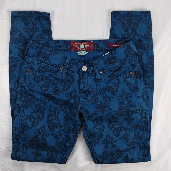 Lucky Brand Charlie Skinny Blue Floral Print Denim Jeans - Picture 2 of 15